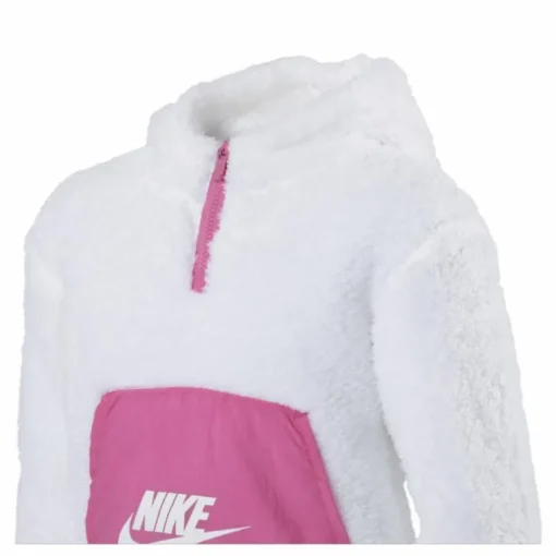 Air Sherpa Half Zip Hoodie Junior Pink/White