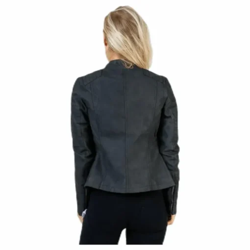 Ava Faux Leather Biker Otw Black