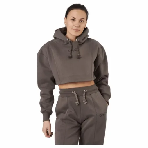 Chill Lounge Cropped Hoodie Taupe