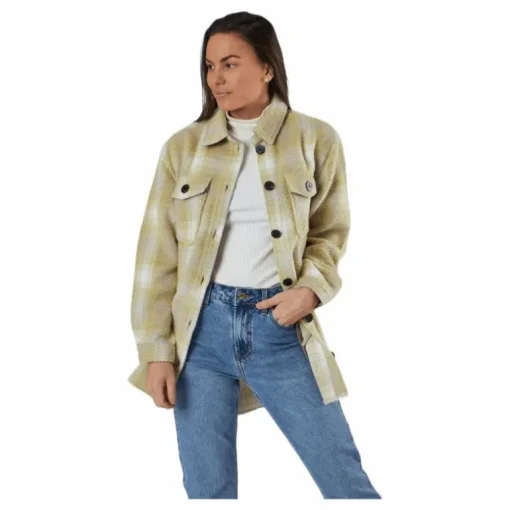 Deena-Oma L/S Check Shacket Cc Pnt White
