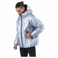 Down Fill Metallic Hood Jacket Silver