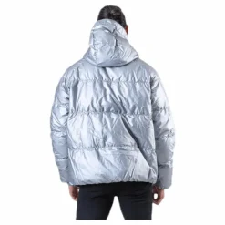 Down Fill Metallic Hood Jacket Silver