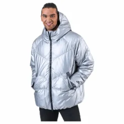 Down Fill Metallic Hood Jacket Silver