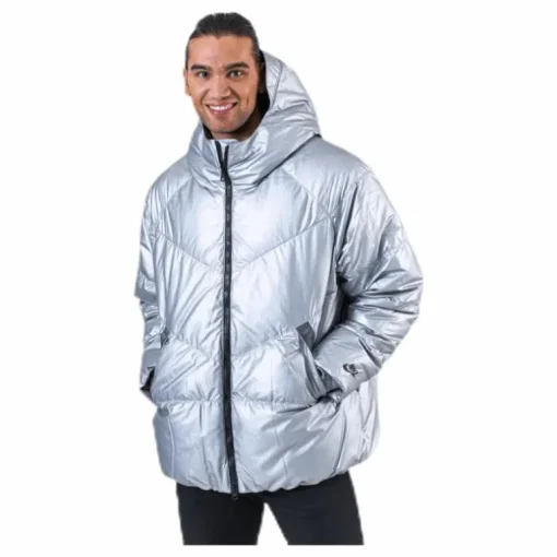 Down Fill Metallic Hood Jacket Silver