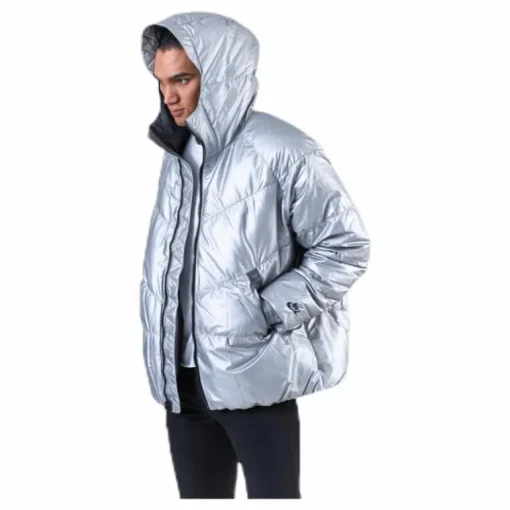 Down Fill Metallic Hood Jacket Silver