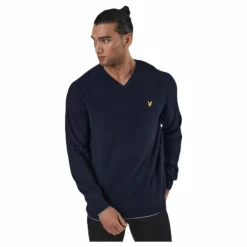 Grid Texture V Neck Jumper Blue