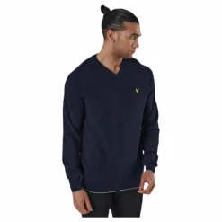 Grid Texture V Neck Jumper Blue