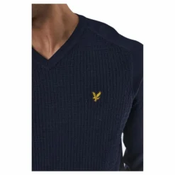 Grid Texture V Neck Jumper Blue