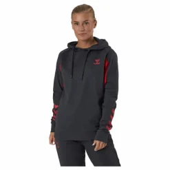 Hmlaction Cotton Hoodie Woman Ebony/flame Scarlet