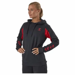 Hmlaction Cotton Hoodie Woman Ebony/flame Scarlet