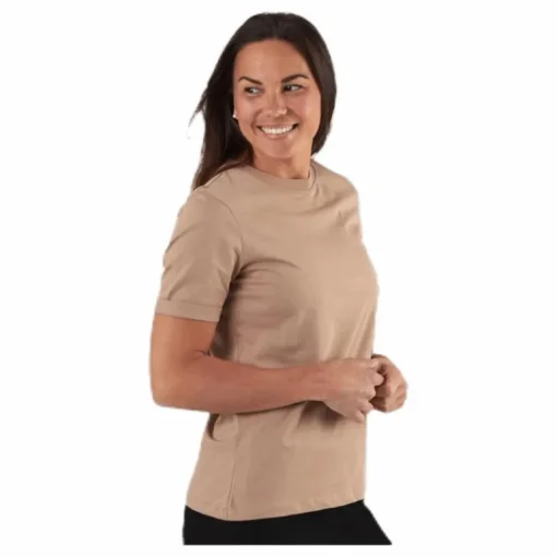 Ria Ss Fold Up Solid Tee Beige