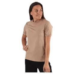 Ria Ss Fold Up Solid Tee Beige