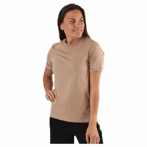 Ria Ss Fold Up Solid Tee Beige