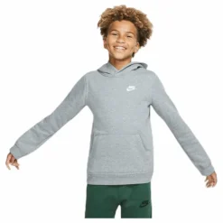 Sportswear Club Big Kids' Pullover Hoodie CARBON HEATHER/WHITE
