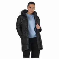 W. Mid Length Shiny Jacket Black